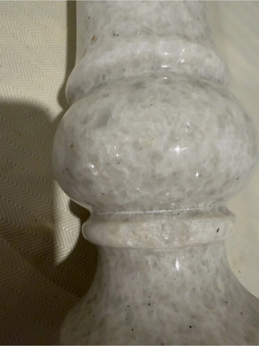Vintage Hand Carved White Marble Cylindrical 12” Vase